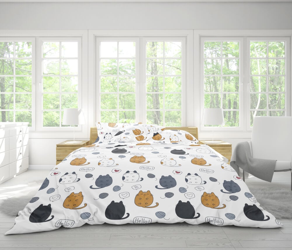 ชุดผ้าปูที่นอน 5ฟุต 5 ชิ้น Fluffy ผ้า Cotton คอลเลคชั่น Dreamy ลาย Chubby Cat ไม่รวมผ้านวม 